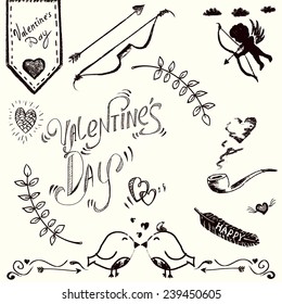 Colorful set of chalk on a white background: Valentine's Day.