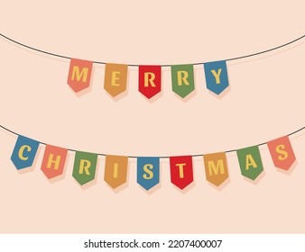 Colorful set of Christmas decorations in flat style with silhouettes isolated on background.
