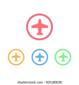 Colorful Set of Circle Ring Airplane Icon