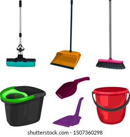 colorful set of cleaning tools, vector
