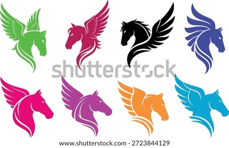 colorful Set Collection Pegasus Fly Horse Horse Vector ,red, black, blu 