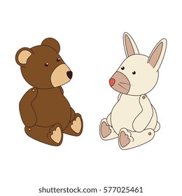 colorful set collection teddy bear and bunny