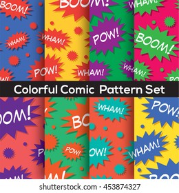 Colorful Set Comic Book Speech Bubbles Seamless Pattern Vector Illustration
