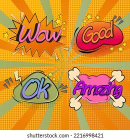 Colorful set of comic icon in retro pop art style. comic speech bubbles with halftone shadows.