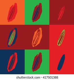 Colorful set of corn, corncob pop art