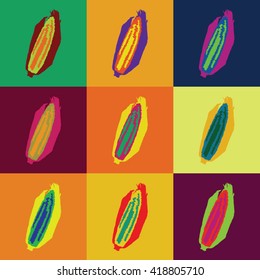 Colorful set of corn, corncob pop art