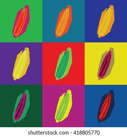 Colorful set of corn, corncob pop art