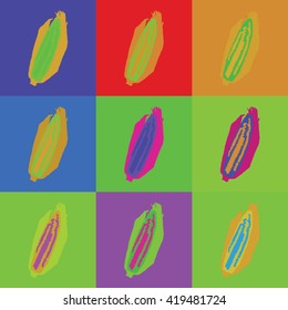 Colorful set of corn, corncob pop art