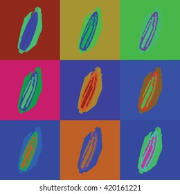 Colorful set of corn, corncob pop art