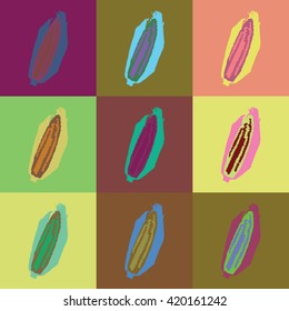 Colorful set of corn, corncob pop art