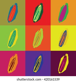 Colorful set of corn, corncob pop art