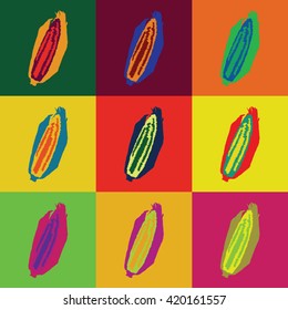Colorful set of corn, corncob pop art