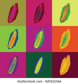 Colorful set of corn, corncob pop art