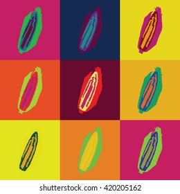 Colorful set of corn, corncob pop art