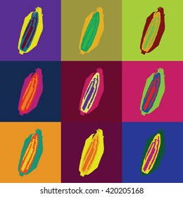 Colorful set of corn, corncob pop art