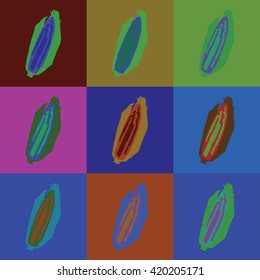Colorful set of corn, corncob pop art