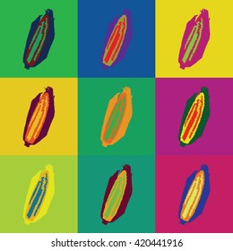 Colorful set of corn, corncob pop art