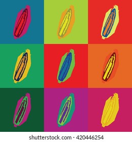 Colorful set of corn, corncob pop art