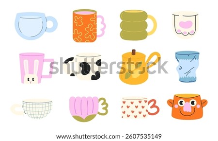 Colorful Set of Cute and Quirky flat Mug Illustrations
