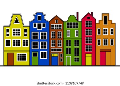 Colorful set detailed old European houses. Vector flat illustration for web or advertising materials