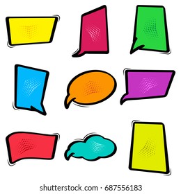 Colorful set dialog box, speech bubbles in pop art style. Comics empty balloon. Vector illustration.