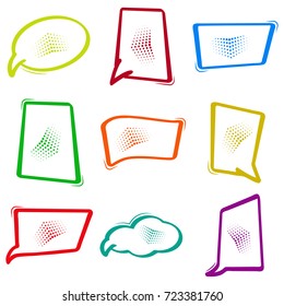 Colorful set dialog box, speech bubbles in pop art style. Comics empty balloon. Vector illustration.