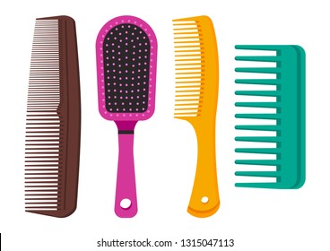 Colorful set of different hair combs. Vector illustration