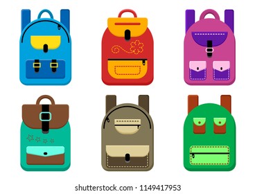Colorful set of differents backpacks. Vector illustration