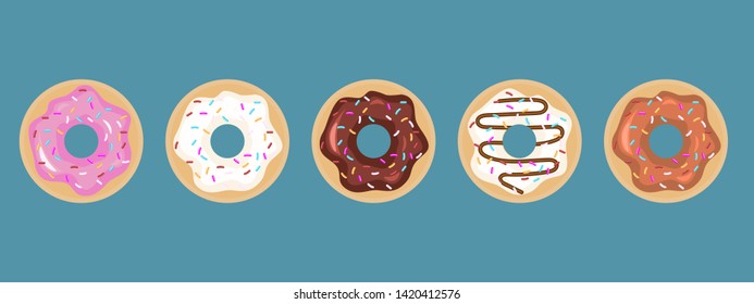 Colorful set of donut. Sweet sugar donuts. Vector illustration.