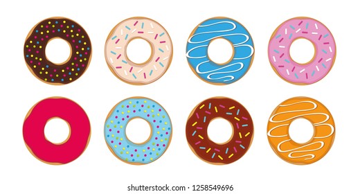 colorful set of donuts with different sprinkles vector illustration EPS10