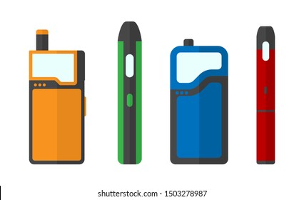 Colorful set of e-cigarettes icons. 4 different pod mods. Vector illustration EPS10.