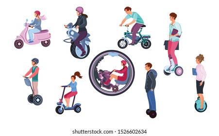 Colorful set of electric transport. Vector illustration in flat cartoon style