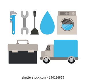 colorful set of elements maintenance plumbing service vector illustration