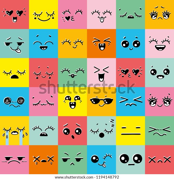 Colorful Set Emoticons Emoji Illustration Line Stock Vector (Royalty ...