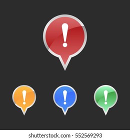 Colorful Set of Exclamation Mark Marker Icon
