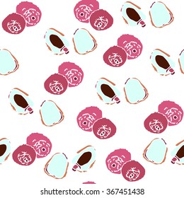 Colorful set of exotic Asian fruits and berries. Hand drawn pattern with  lychee. Thailand, Indian, Chinese national fruits. 