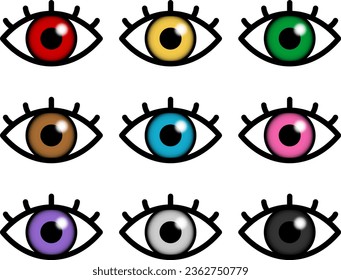 Colorful Set of Eyes in 9 Colors