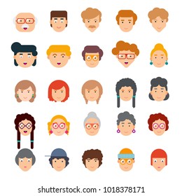 Colorful set of faces in flat designVector illustration of flat design people characters. 