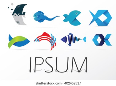 Colorful set of fish icon, vector logo design, abstract icon.