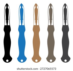 Colorido conjunto de cinco herramientas abstractas con diseño de silueta humana en varios tonos