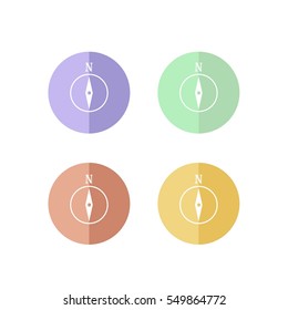 Colorful Set of Flat Compass Icon. Isolated on White Background.