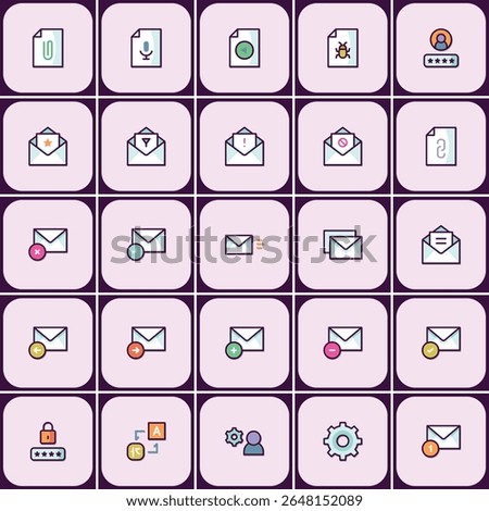 Colorful set of flat design icons about file, message, and data security