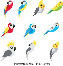 Colorful set flat parrot vectors