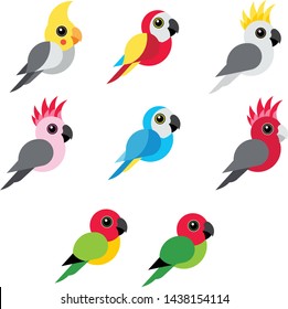 Colorful set flat parrot vectors