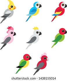 Colorful set flat parrot vectors