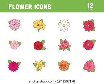 Colorful Set of Flower Icon In Flat Style.