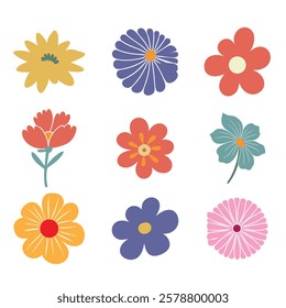 Colorful set of flowers. Vector botanical flowers on white background. style for fabric,print, banners, wallpaper, posters, websites, online shopping.Vector illustration design. 