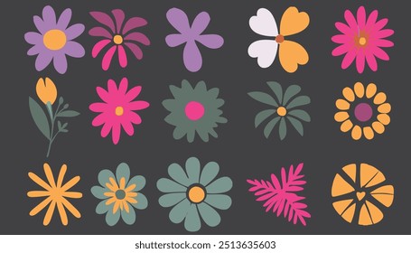 Colorful set of flowers. Vector hand drawn flowers background. style for banners, wallpaper, posters, websites, online shopping.Vector illustration design.