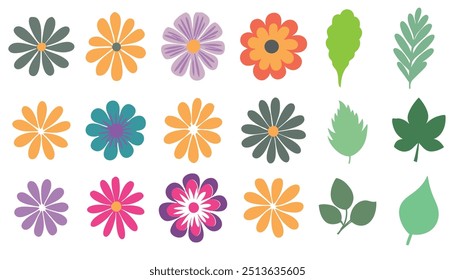 Colorful set of flowers. Vector hand drawn flowers background. style for banners, wallpaper, posters, websites, online shopping.Vector illustration design.