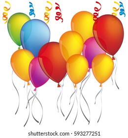 colorful set flying balloons and serpentine vector illustration